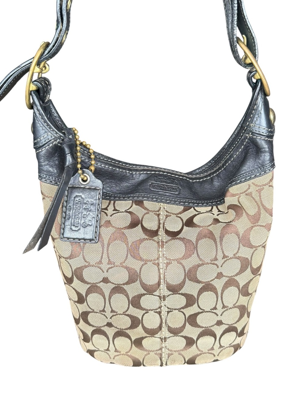 Vintage Y2K Coach Signature Canvas and Leather Shoulder Bag in Khaki/Brown